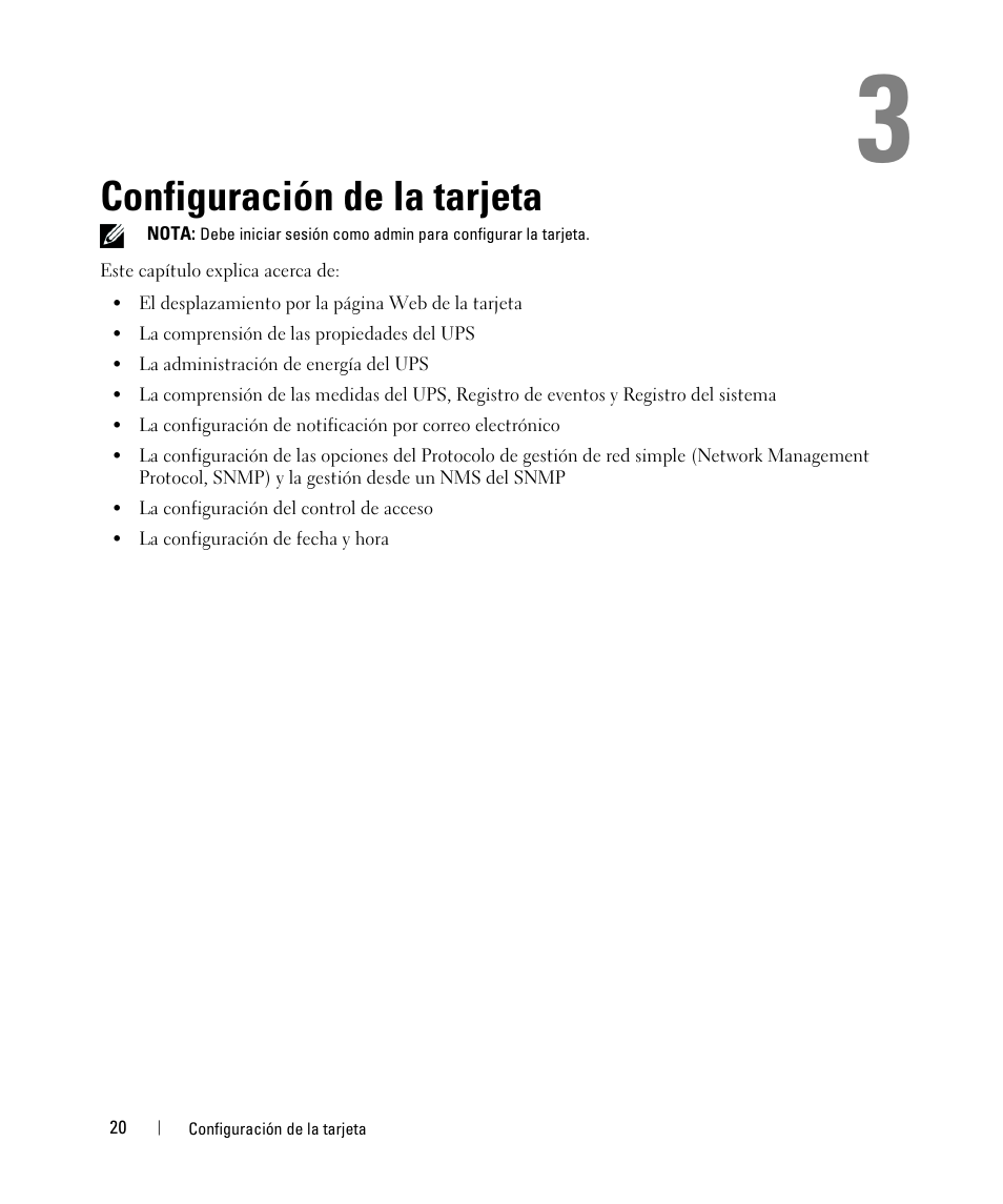 Configuración de la tarjeta | Dell UPS 1920R User Manual | Page 20 / 90