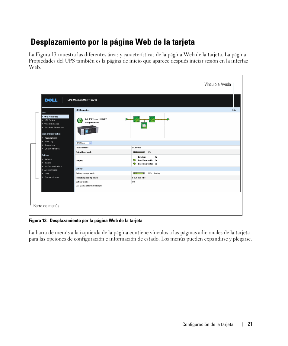 Desplazamiento por la página web de la tarjeta | Dell UPS 1920R User Manual | Page 21 / 90