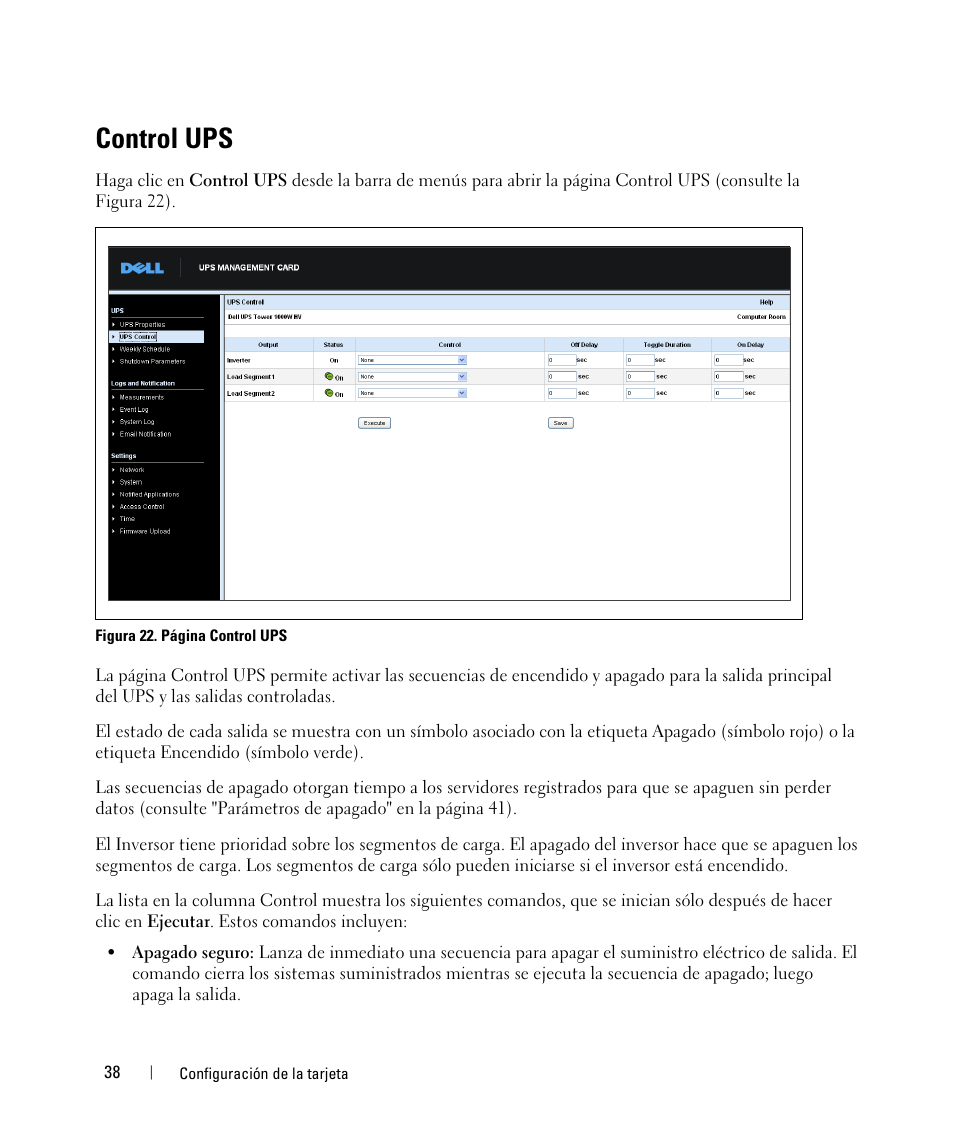 Control ups | Dell UPS 1920R User Manual | Page 38 / 90