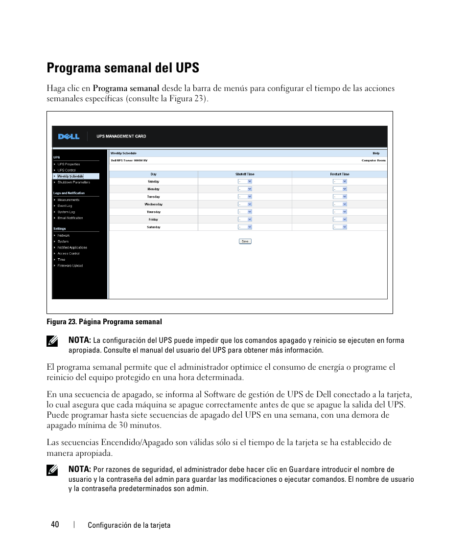 Programa semanal del ups | Dell UPS 1920R User Manual | Page 40 / 90