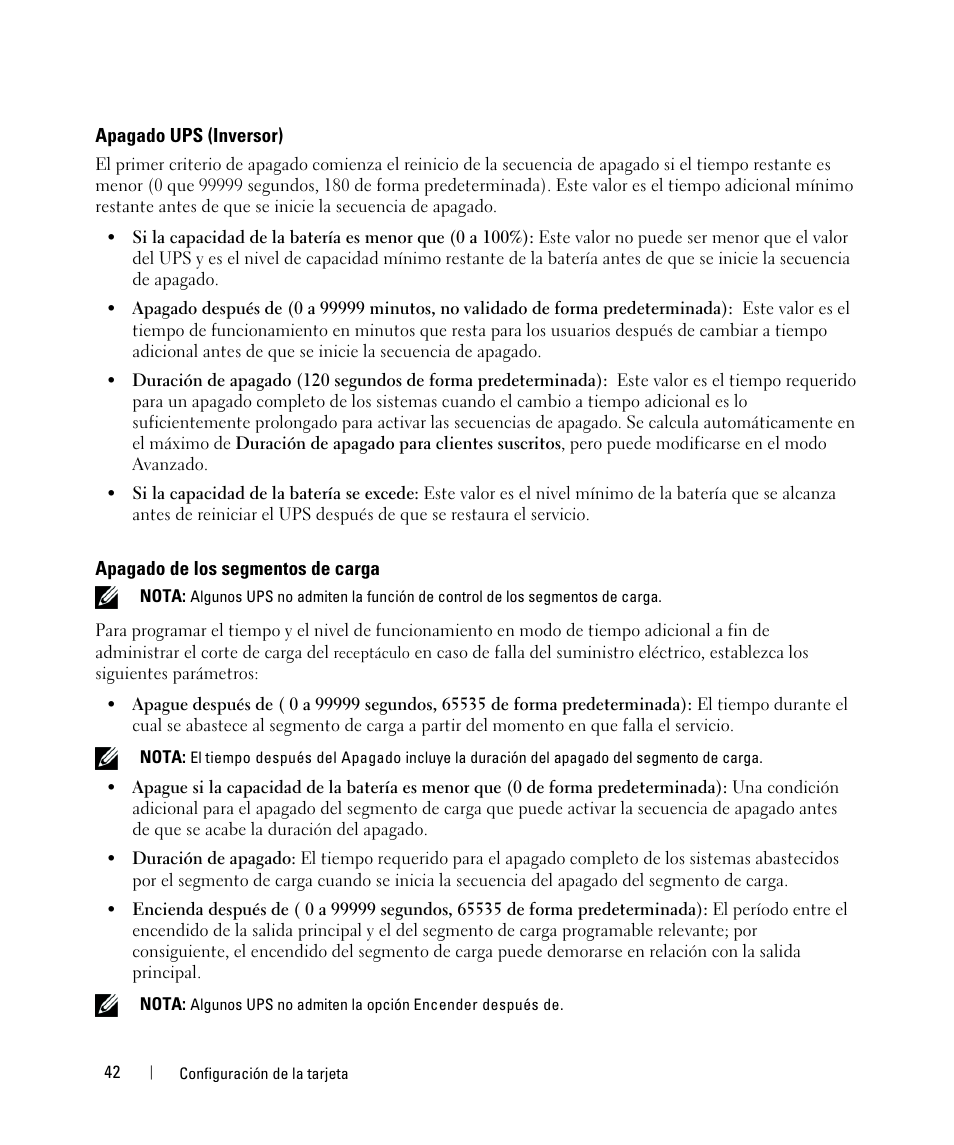 Apagado ups (inversor), Apagado de los segmentos de carga | Dell UPS 1920R User Manual | Page 42 / 90