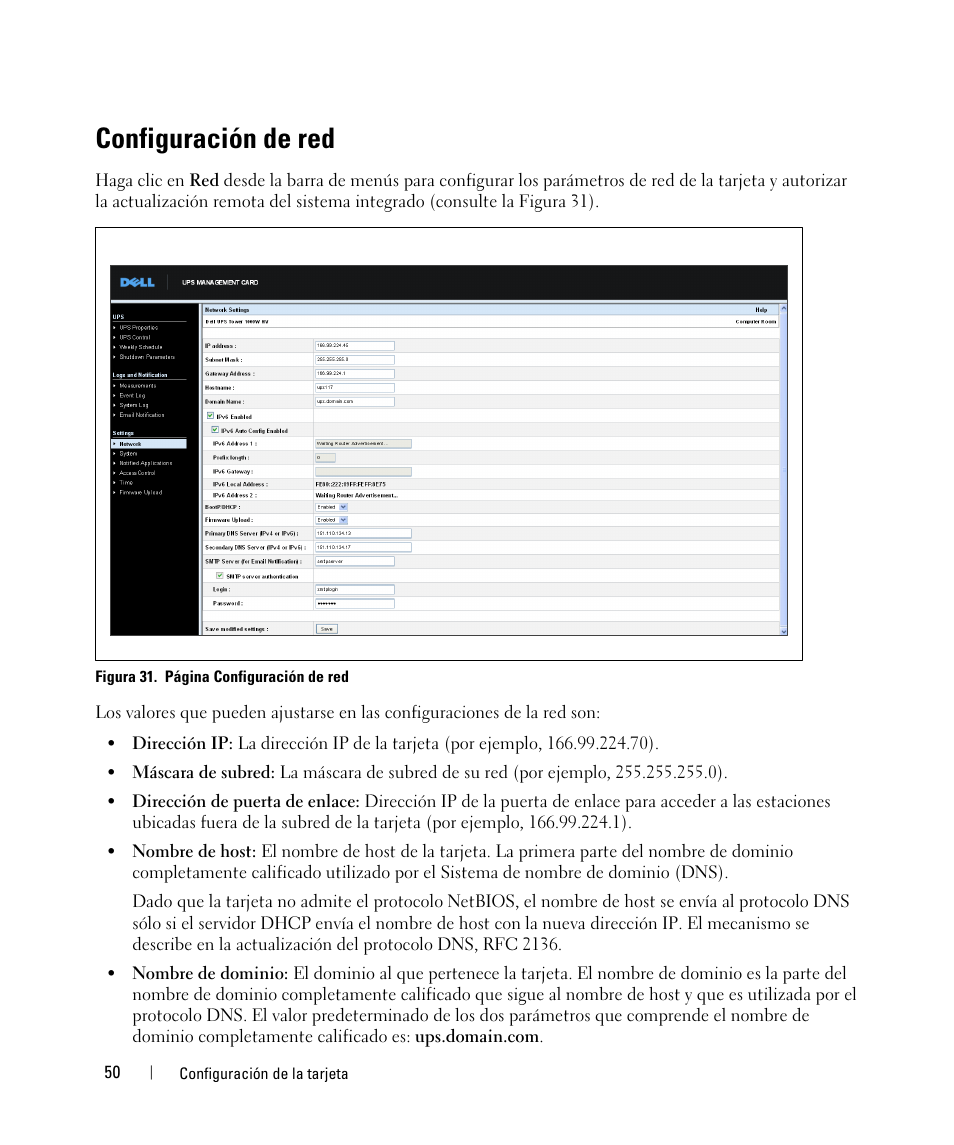 Configuración de red | Dell UPS 1920R User Manual | Page 50 / 90
