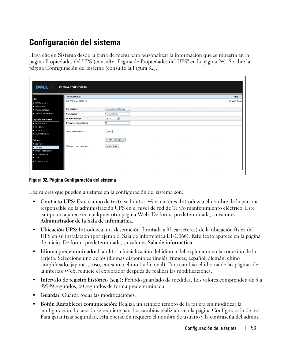 Configuración del sistema | Dell UPS 1920R User Manual | Page 53 / 90