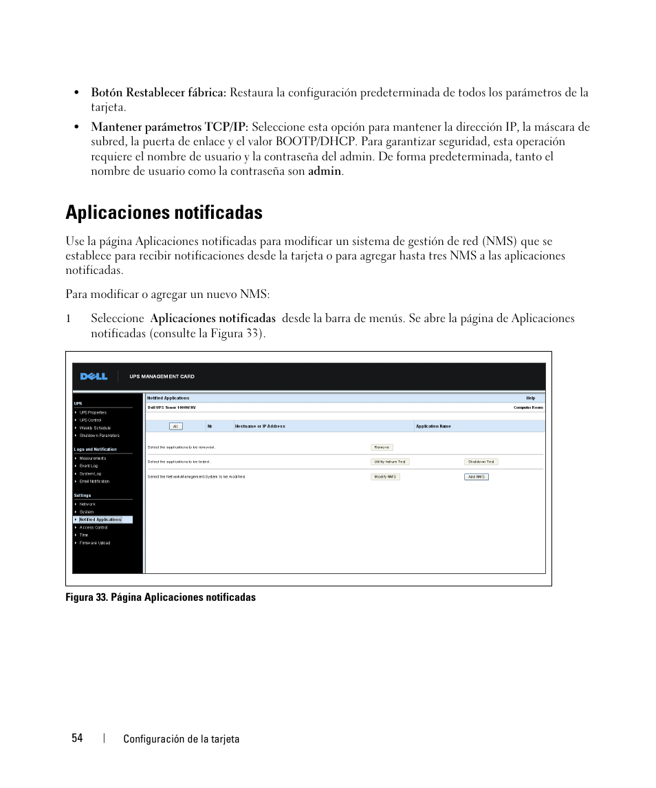 Aplicaciones notificadas | Dell UPS 1920R User Manual | Page 54 / 90