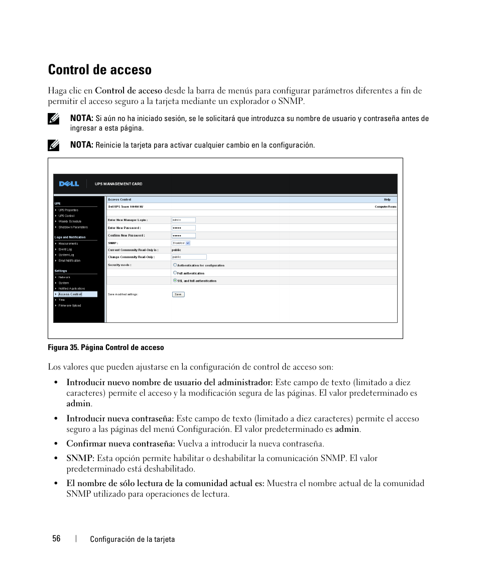 Control de acceso | Dell UPS 1920R User Manual | Page 56 / 90