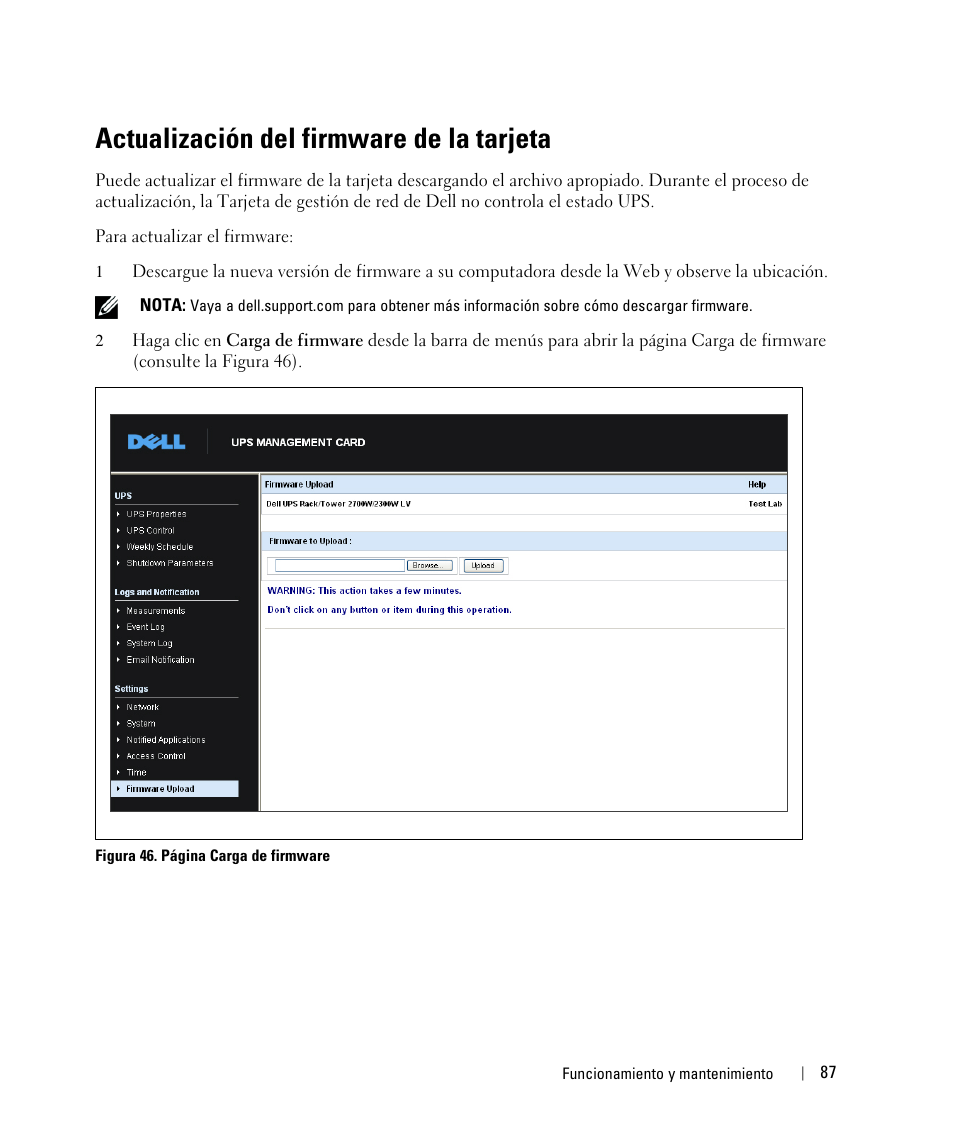 Actualización del firmware de la tarjeta | Dell UPS 1920R User Manual | Page 87 / 90