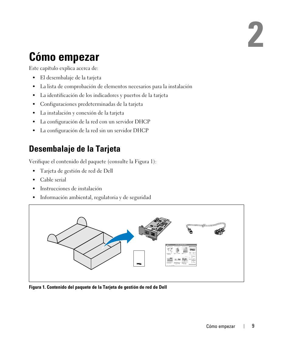 Cómo empezar, Desembalaje de la tarjeta | Dell UPS 1920R User Manual | Page 9 / 90