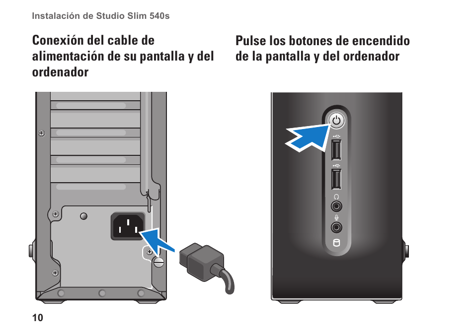 Conexión del cable de alimentación | Dell Studio Slim D540S (Late 2008) User Manual | Page 12 / 66