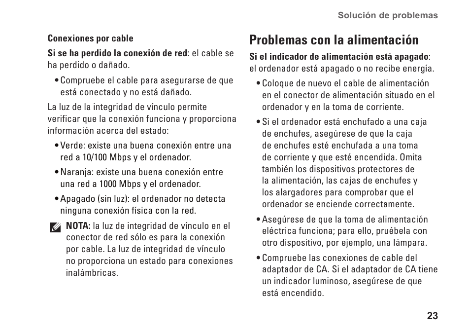 Problemas con la alimentación | Dell Studio Slim D540S (Late 2008) User Manual | Page 25 / 66