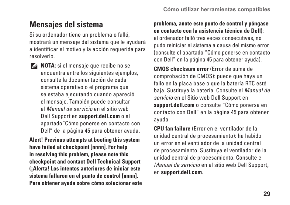 Mensajes del sistema | Dell Studio Slim D540S (Late 2008) User Manual | Page 31 / 66