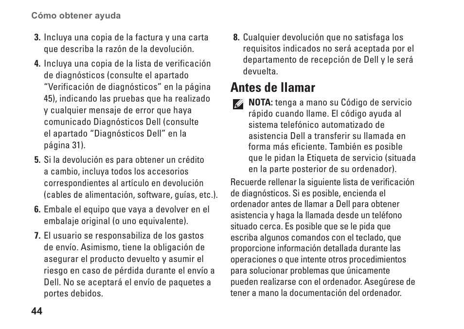 Antes de llamar | Dell Studio Slim D540S (Late 2008) User Manual | Page 46 / 66