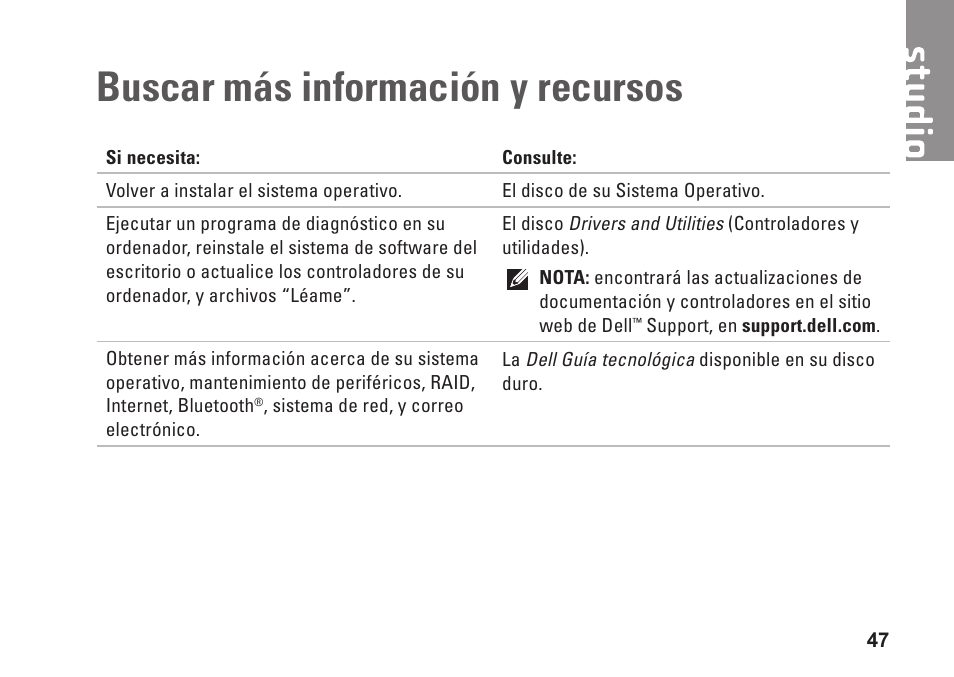 Buscar más información y recursos | Dell Studio Slim D540S (Late 2008) User Manual | Page 49 / 66