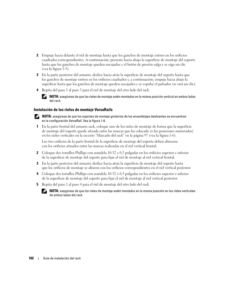 Instalación de los rieles de montaje versarails | Dell PowerEdge 2970 User Manual | Page 104 / 112