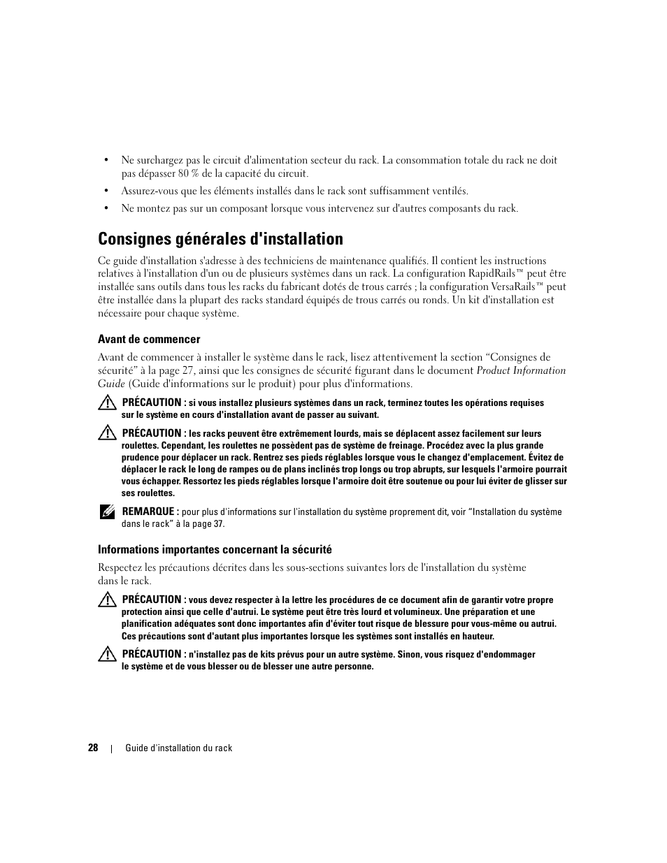 Consignes générales d'installation, Avant de commencer, Informations importantes concernant la sécurité | Dell PowerEdge 2970 User Manual | Page 30 / 112