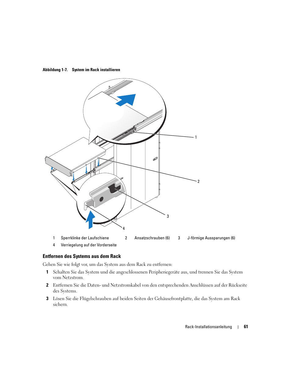 Entfernen des systems aus dem rack | Dell PowerEdge 2970 User Manual | Page 63 / 112