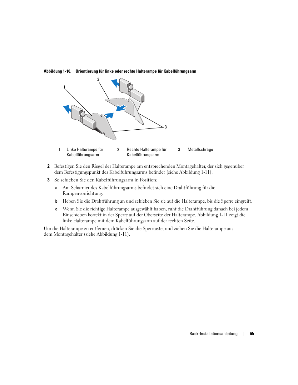 Erampe am rack (siehe abbildung 1-10), Halterampe am rack (siehe abbildung 1-10), Des racks weist (siehe abbildung 1-10 | Abbildung 1-10 | Dell PowerEdge 2970 User Manual | Page 67 / 112