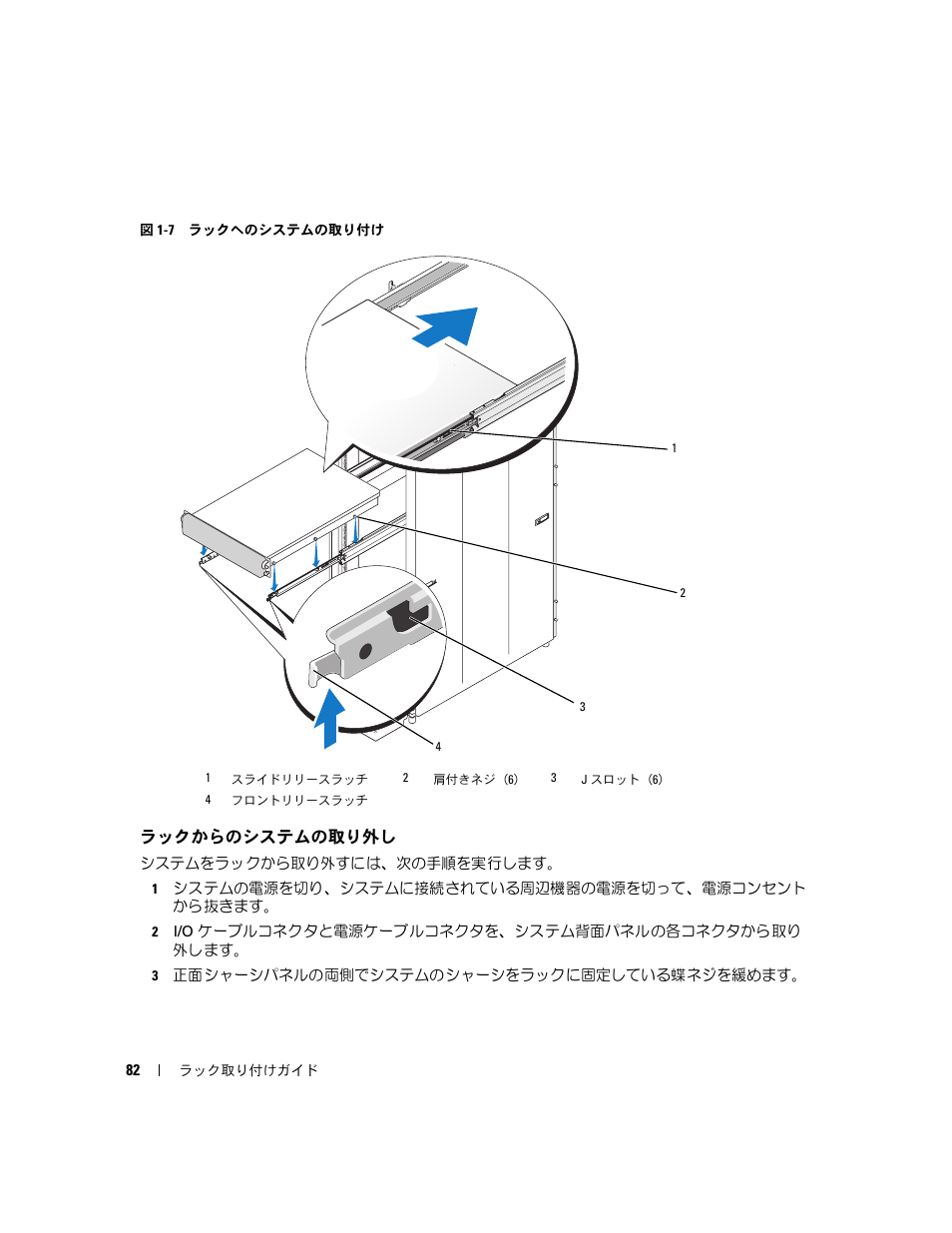 ラックからのシステムの取り外し | Dell PowerEdge 2970 User Manual | Page 84 / 112