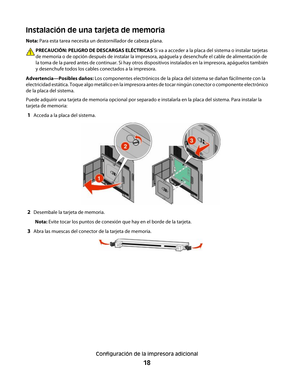 Instalación de una tarjeta de memoria | Dell 5530/dn Mono Laser Printer User Manual | Page 18 / 217