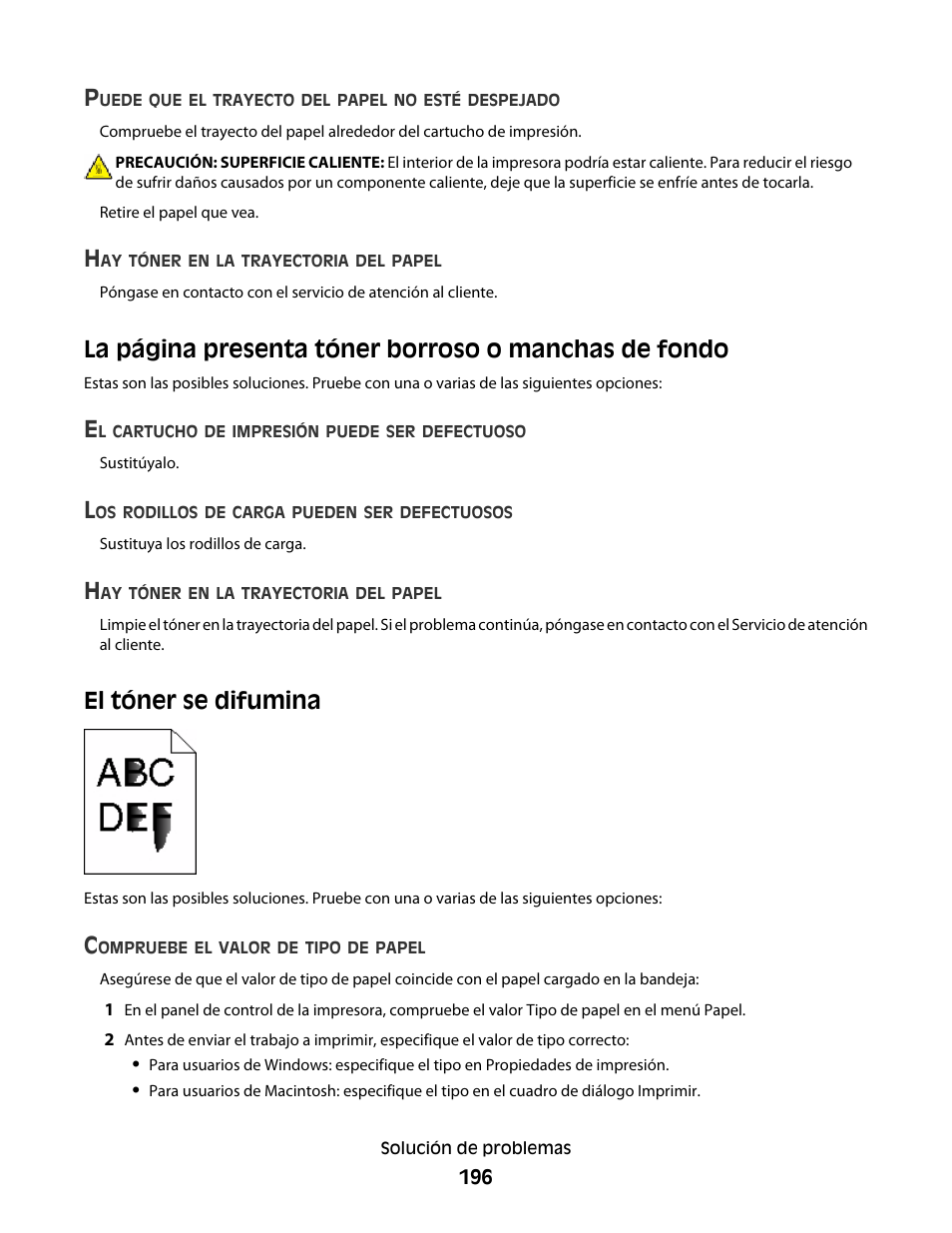 El tóner se difumina | Dell 5530/dn Mono Laser Printer User Manual | Page 196 / 217