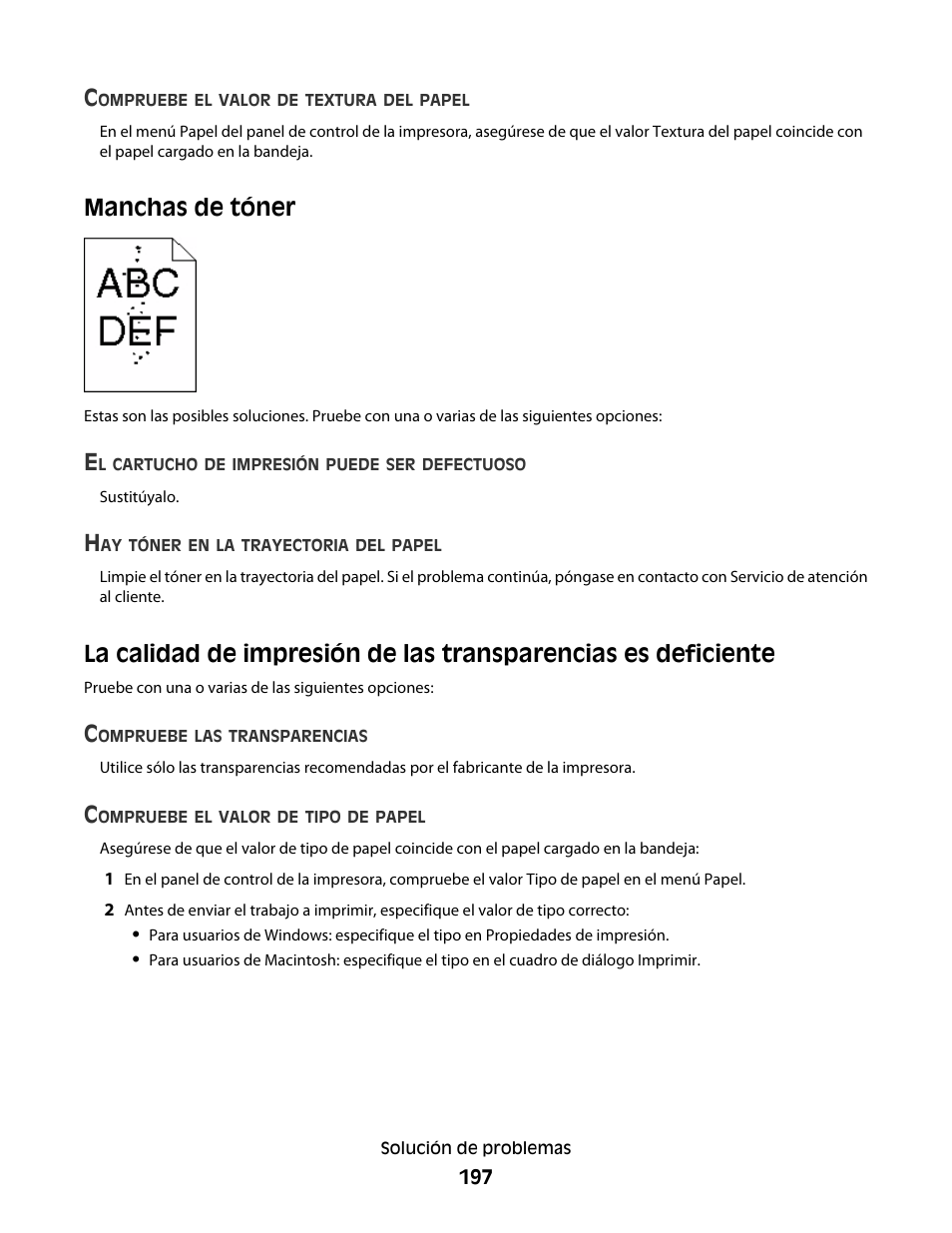 Manchas de tóner | Dell 5530/dn Mono Laser Printer User Manual | Page 197 / 217