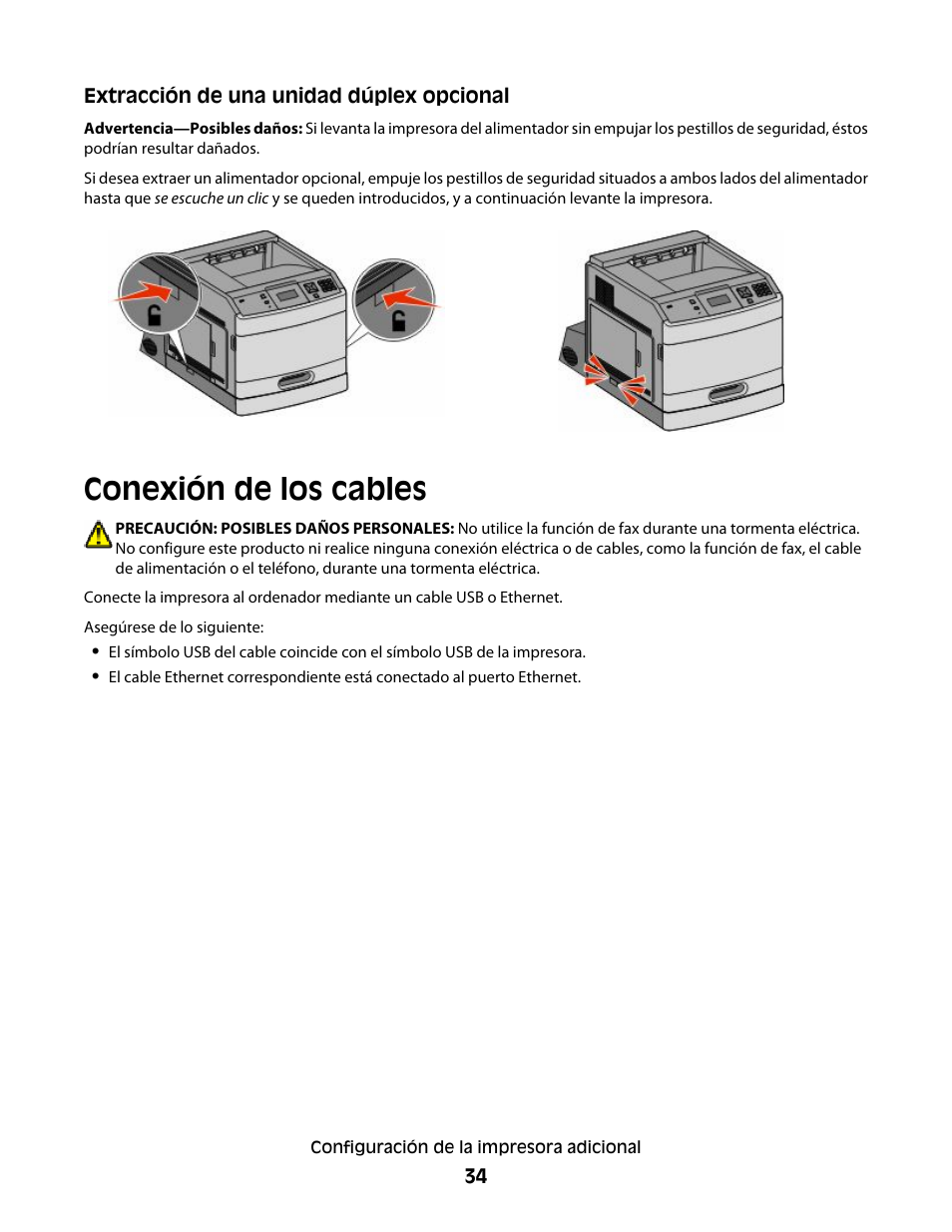 Conexión de los cables | Dell 5530/dn Mono Laser Printer User Manual | Page 34 / 217