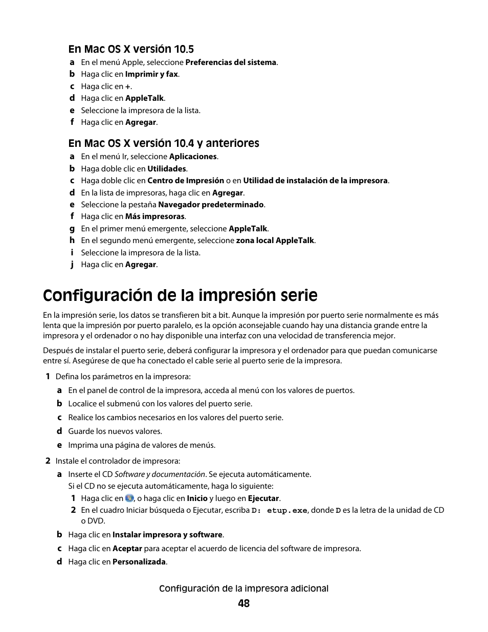Configuración de la impresión serie | Dell 5530/dn Mono Laser Printer User Manual | Page 48 / 217