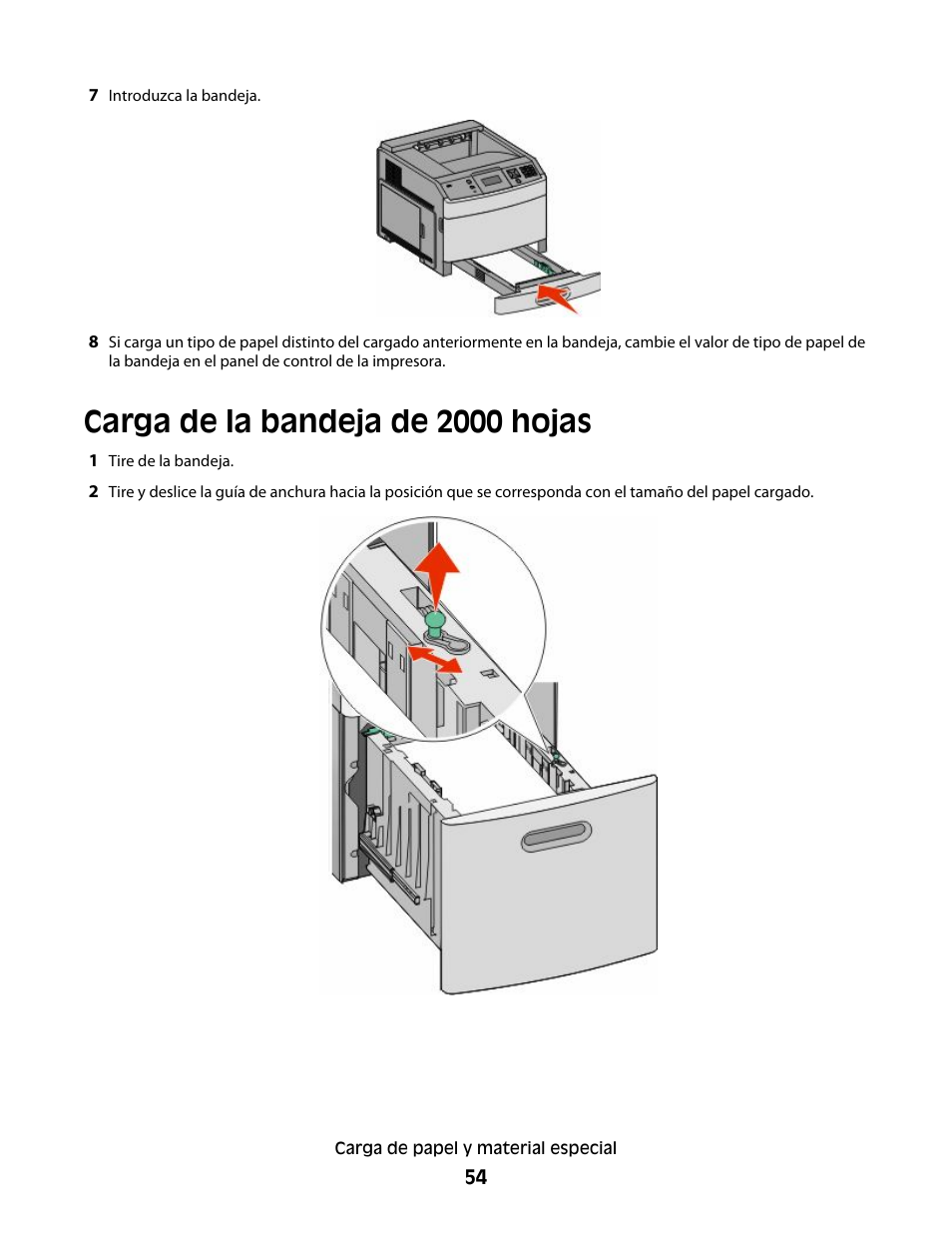 Carga de la bandeja de 2000 hojas | Dell 5530/dn Mono Laser Printer User Manual | Page 54 / 217