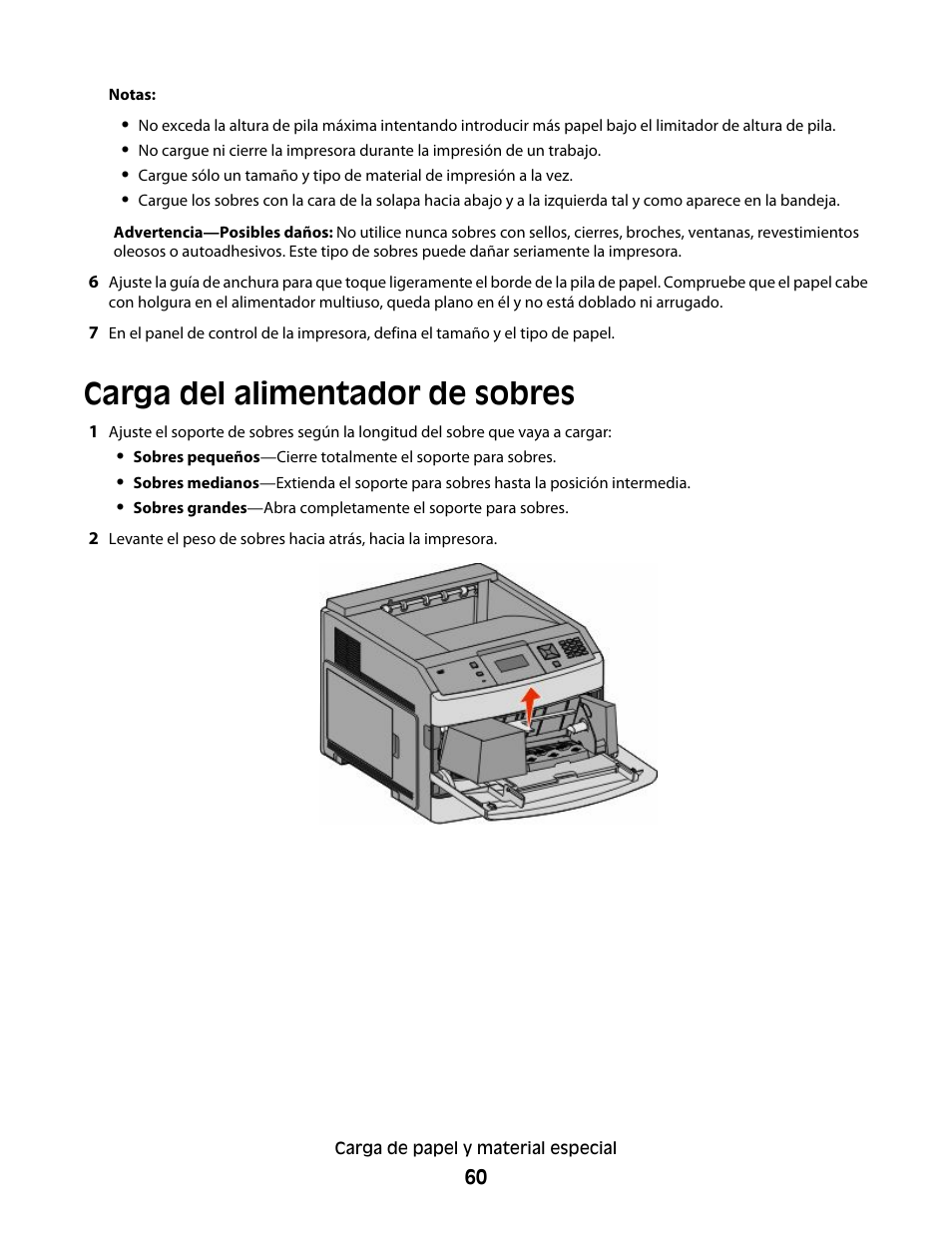 Carga del alimentador de sobres | Dell 5530/dn Mono Laser Printer User Manual | Page 60 / 217