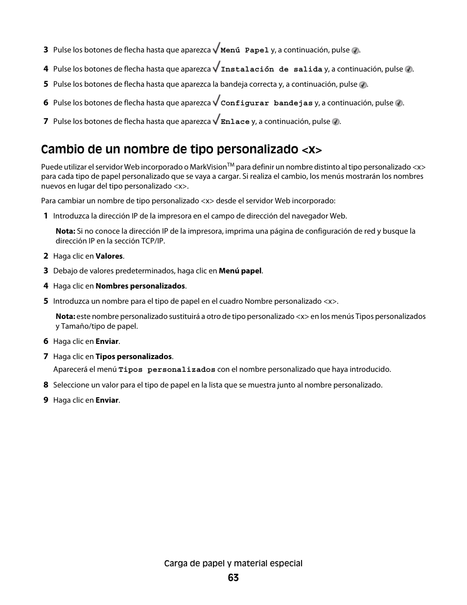 Cambio de un nombre de tipo personalizado <x | Dell 5530/dn Mono Laser Printer User Manual | Page 63 / 217