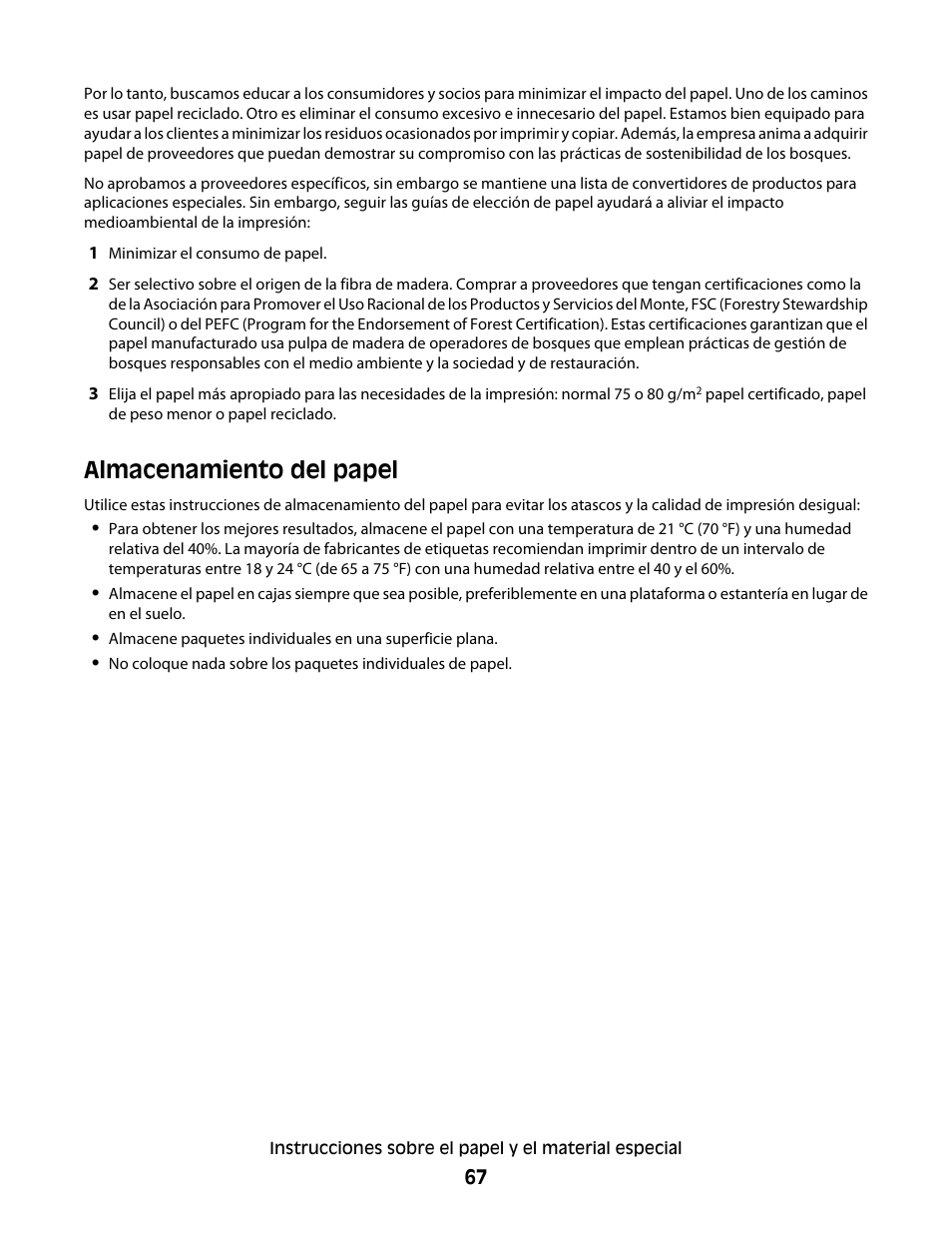 Almacenamiento del papel | Dell 5530/dn Mono Laser Printer User Manual | Page 67 / 217