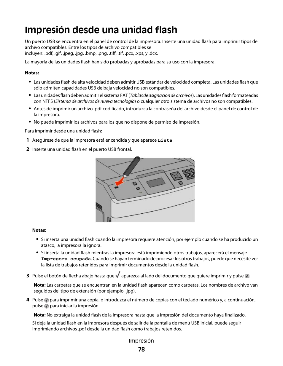 Impresión desde una unidad flash | Dell 5530/dn Mono Laser Printer User Manual | Page 78 / 217