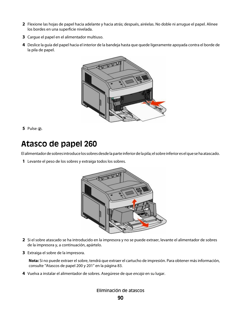 Atasco de papel 260 | Dell 5530/dn Mono Laser Printer User Manual | Page 90 / 217