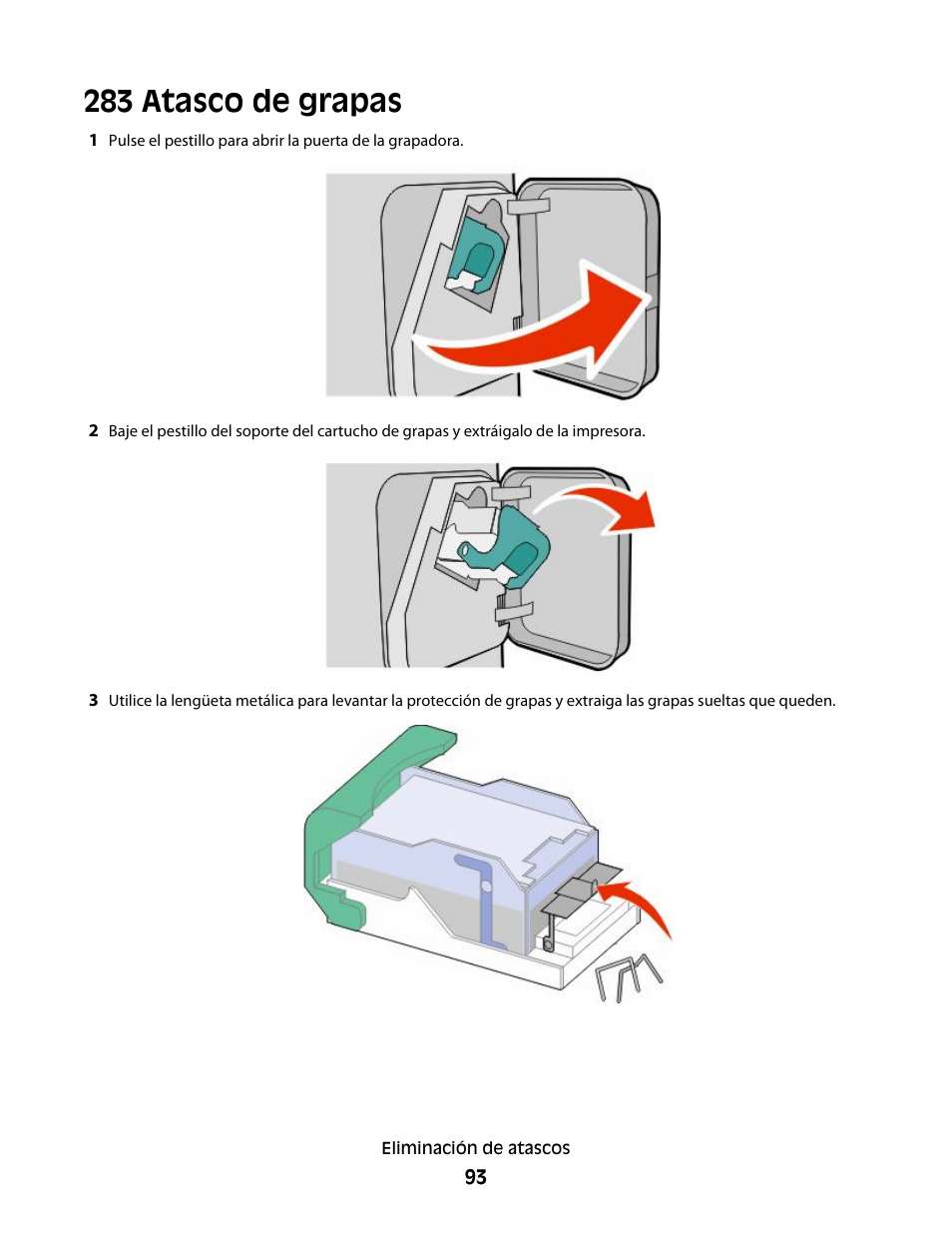 283 atasco de grapas | Dell 5530/dn Mono Laser Printer User Manual | Page 93 / 217
