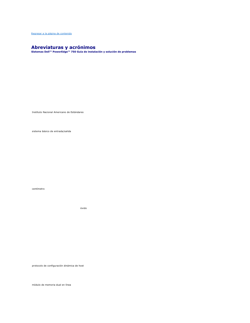 Abreviaturas y acrónimos | Dell PowerEdge 750 User Manual | Page 10 / 78