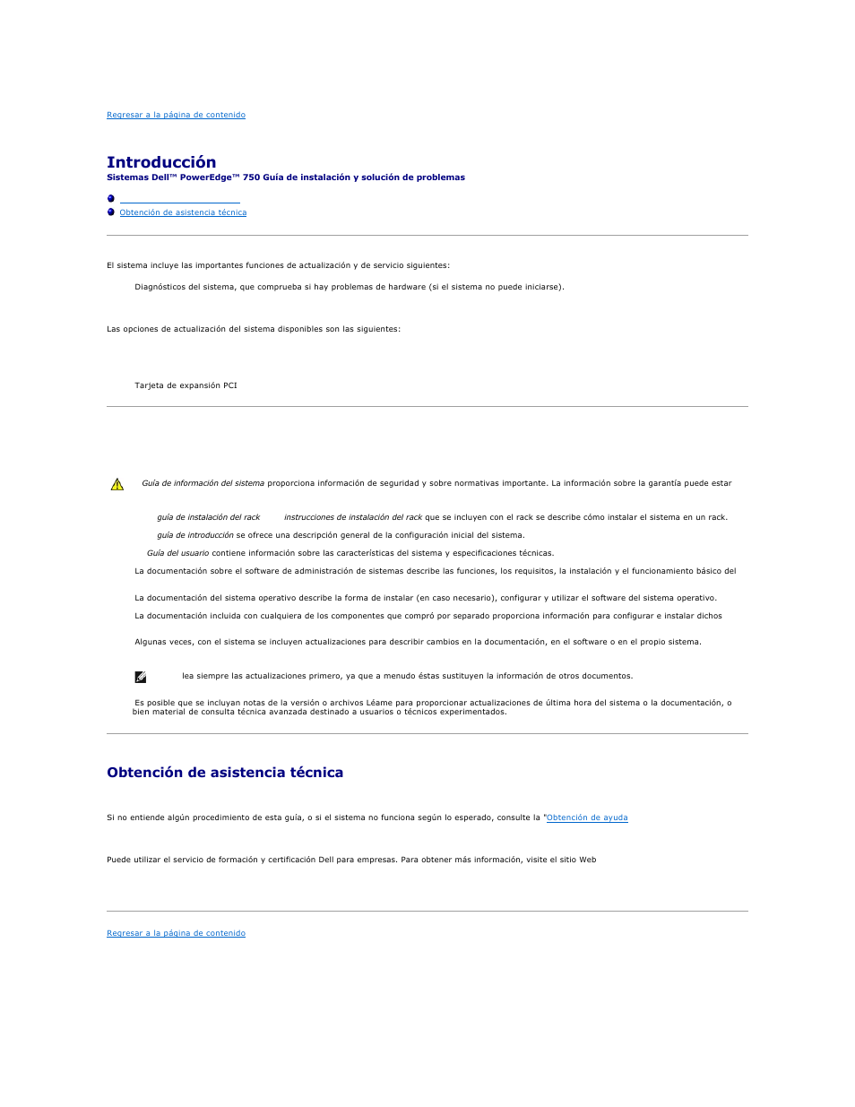 Introducción, Otros documentos necesarios, Obtención de asistencia técnica | Dell PowerEdge 750 User Manual | Page 17 / 78