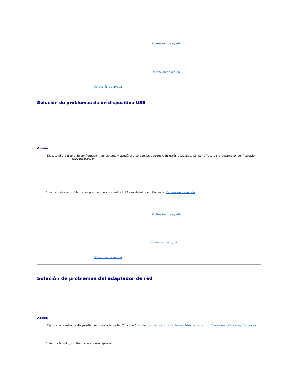 Solución de problemas del adaptador de red, Solución de problemas de un dispositivo usb | Dell PowerEdge 750 User Manual | Page 36 / 78