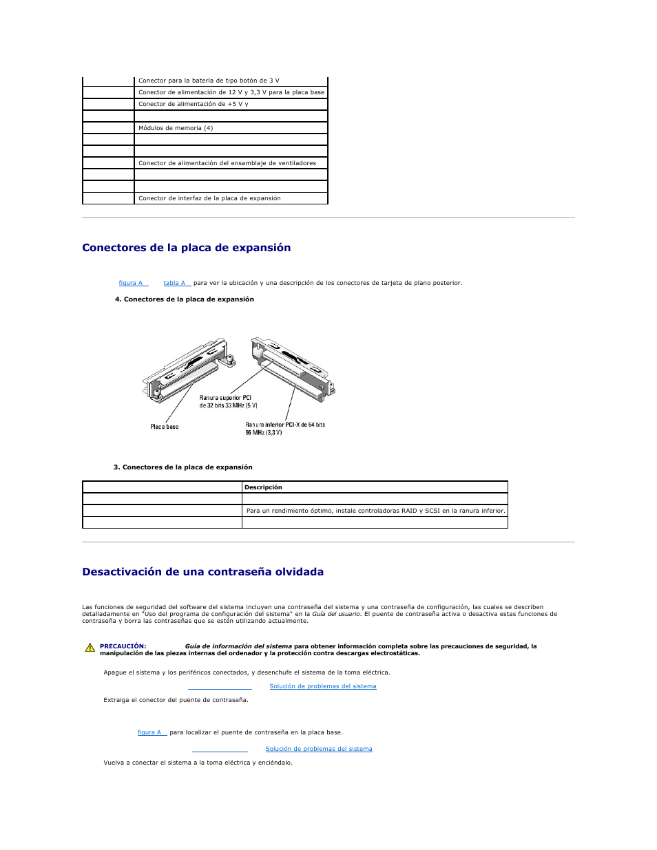 Conectores de la placa de expansión, Desactivación de una contraseña olvidada | Dell PowerEdge 750 User Manual | Page 4 / 78