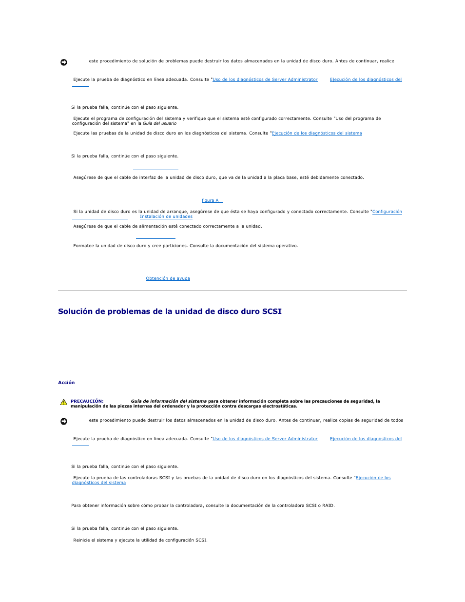 Consulte, Solución de problemas, De la unidad de disco duro scsi | Dell PowerEdge 750 User Manual | Page 44 / 78