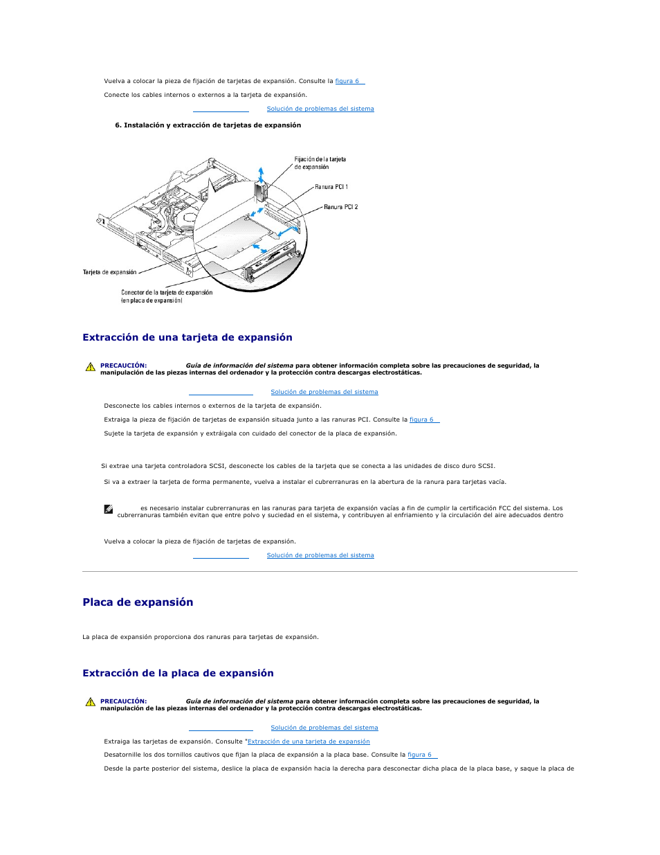 Placa de expansión, Figura 6, Extracción de una tarjeta de expansión | Extracción de la placa de expansión | Dell PowerEdge 750 User Manual | Page 54 / 78