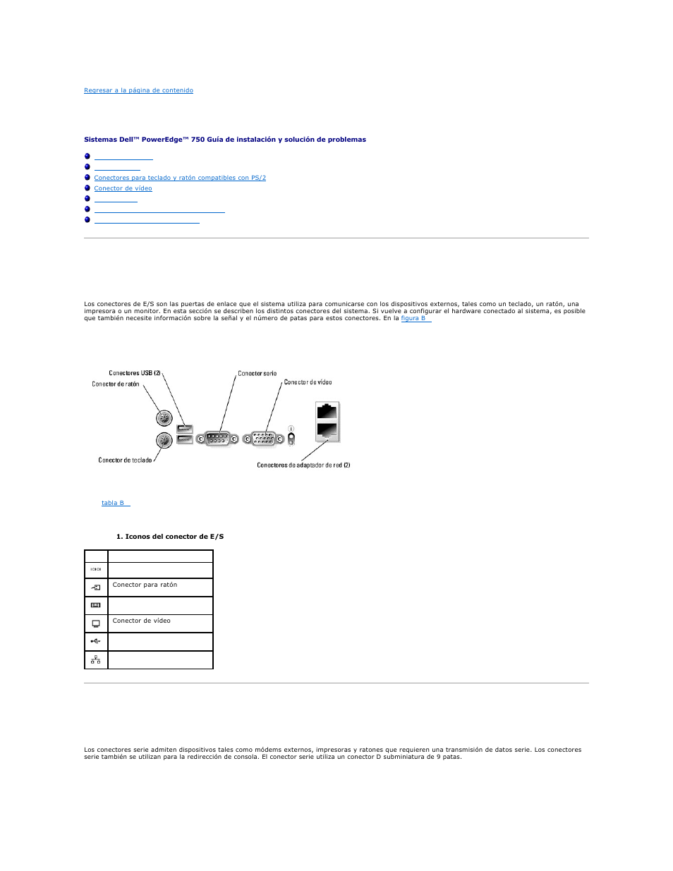 Conectores de e/s, Conector serie | Dell PowerEdge 750 User Manual | Page 6 / 78
