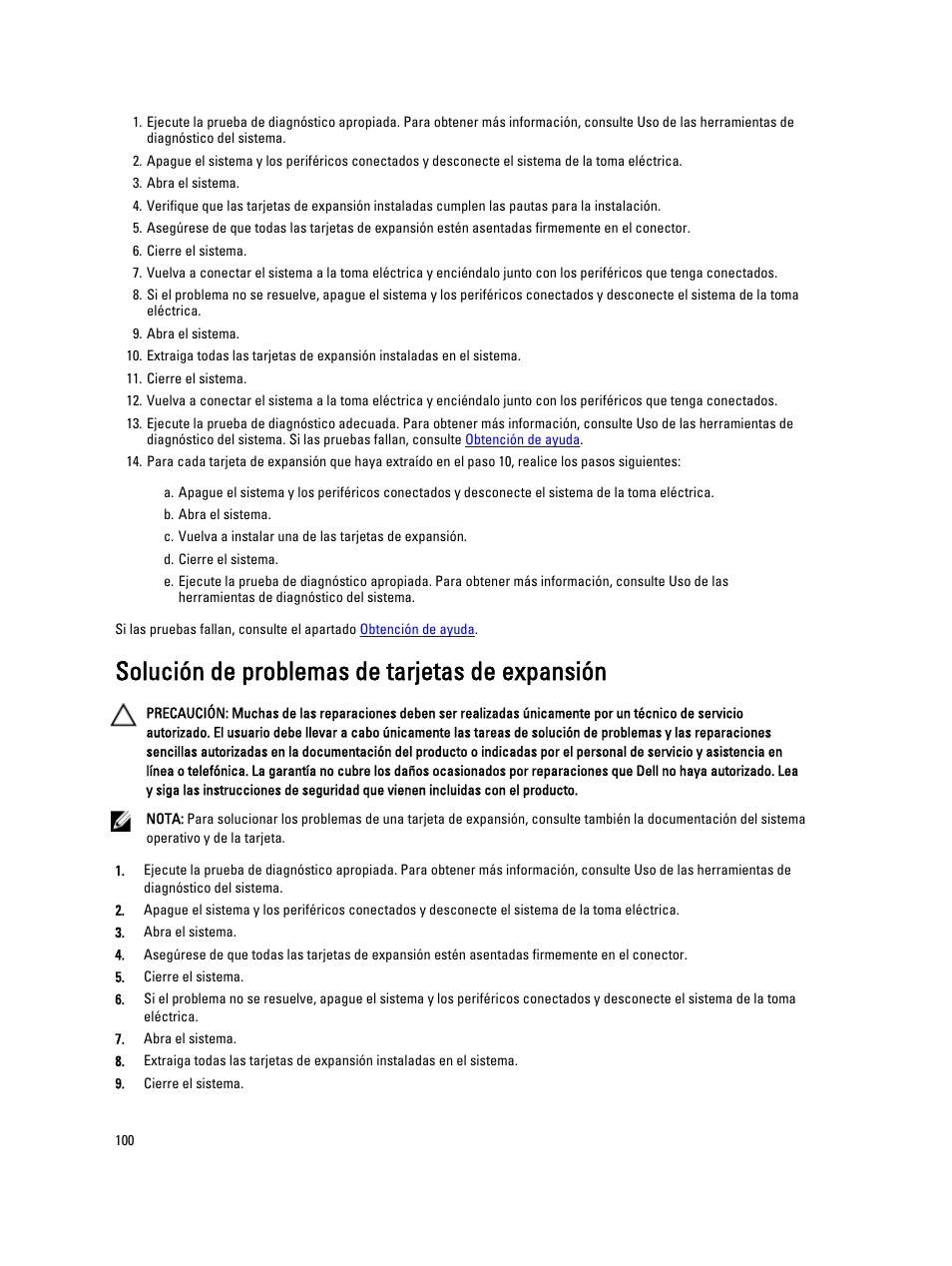 Solución de problemas de tarjetas de expansión | Dell Powervault NX400 User Manual | Page 100 / 137