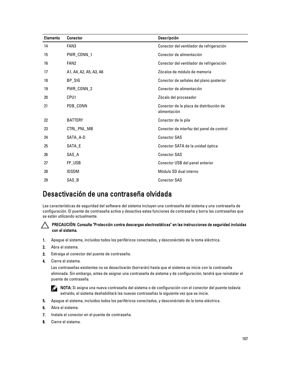 Desactivación de una contraseña olvidada | Dell Powervault NX400 User Manual | Page 107 / 137