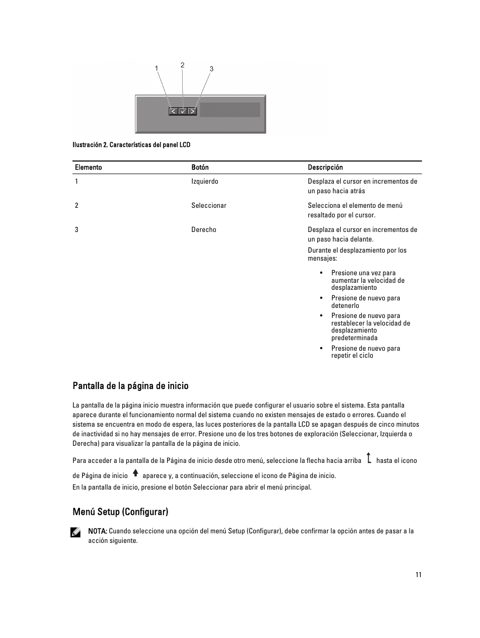 Menú setup (configurar), Pantalla de la página de inicio | Dell Powervault NX400 User Manual | Page 11 / 137