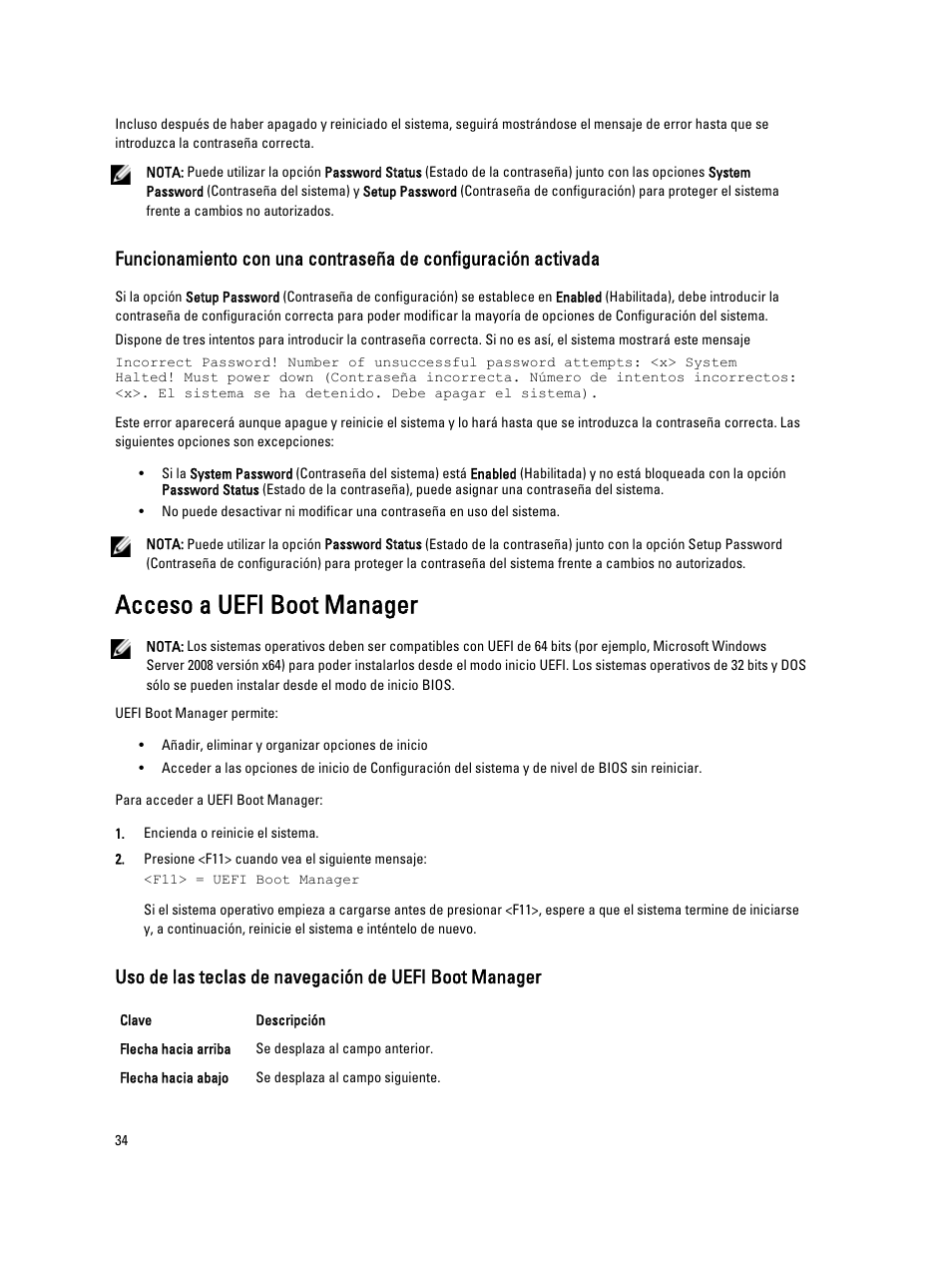 Acceso a uefi boot manager | Dell Powervault NX400 User Manual | Page 34 / 137