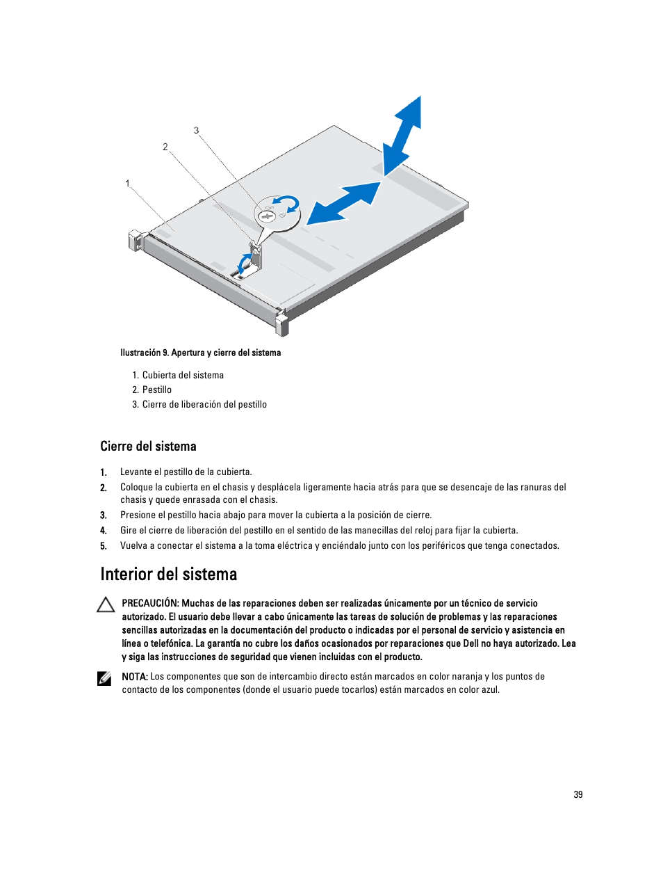 Cierre del sistema, Interior del sistema | Dell Powervault NX400 User Manual | Page 39 / 137