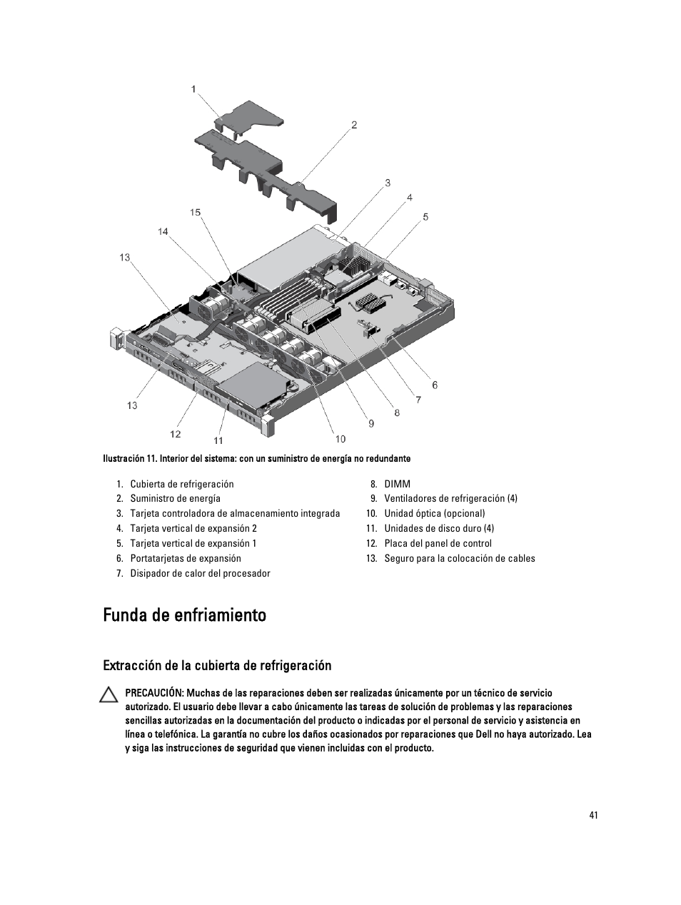 Funda de enfriamiento, Extracción de la cubierta de refrigeración | Dell Powervault NX400 User Manual | Page 41 / 137