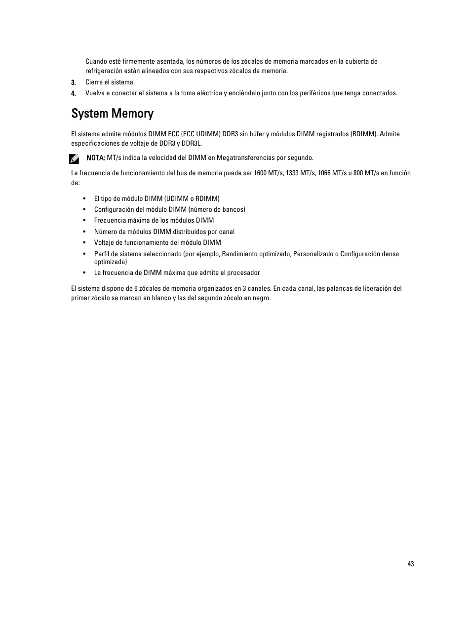 System memory | Dell Powervault NX400 User Manual | Page 43 / 137