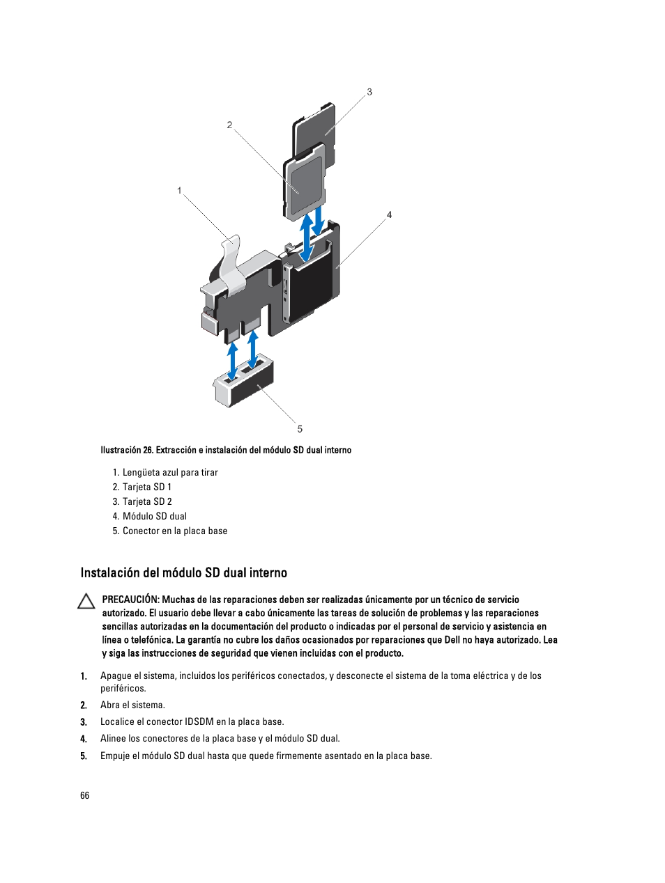 Instalación del módulo sd dual interno | Dell Powervault NX400 User Manual | Page 66 / 137