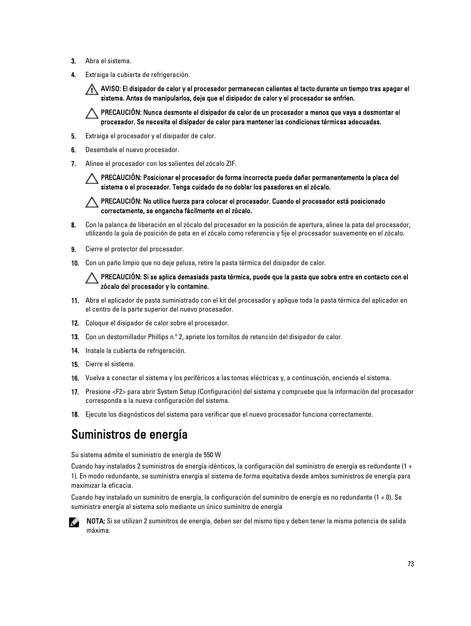 Suministros de energía | Dell Powervault NX400 User Manual | Page 73 / 137