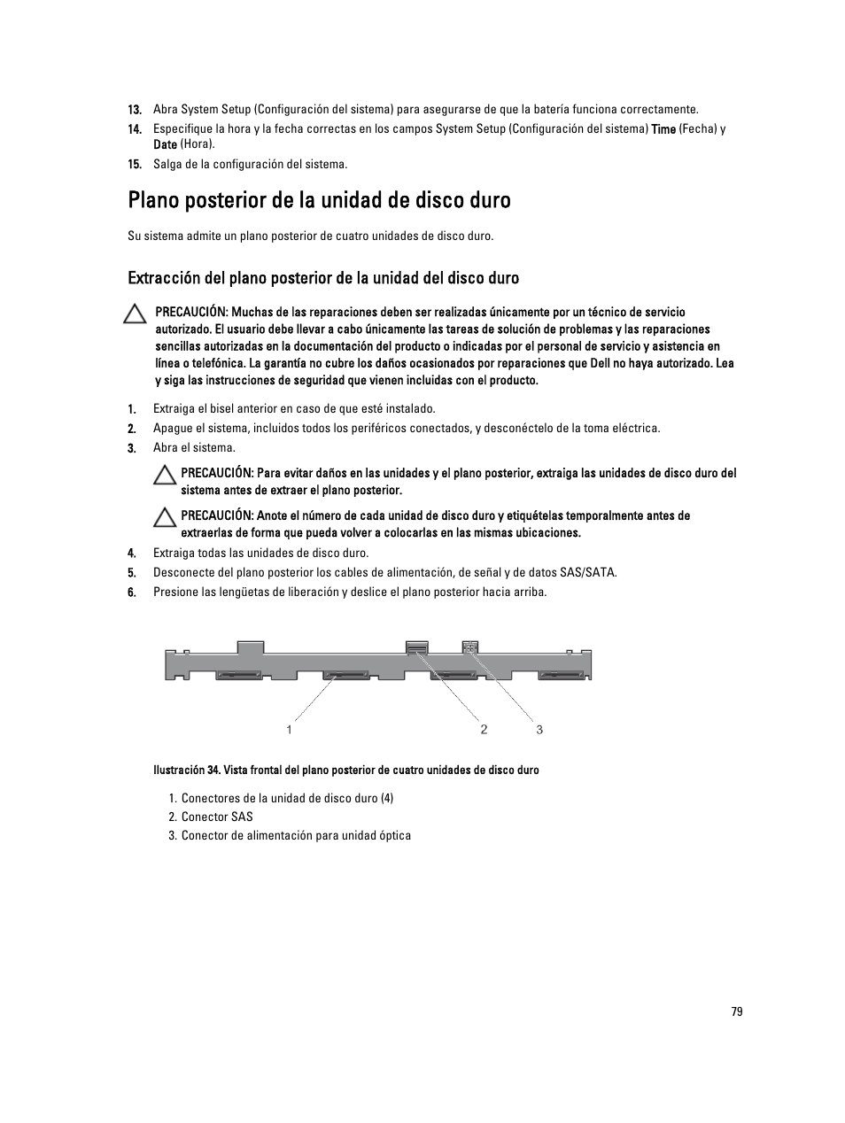 Plano posterior de la unidad de disco duro | Dell Powervault NX400 User Manual | Page 79 / 137